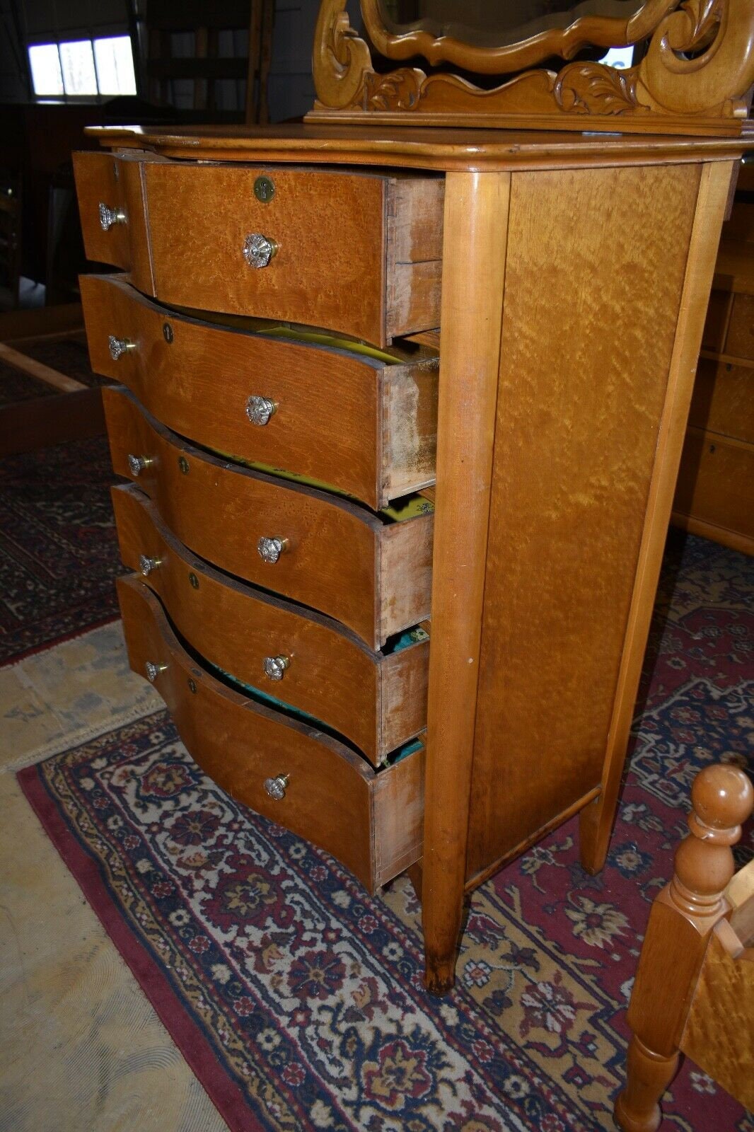 Antique Birdseye Maple Bedroom Set Full Size Bed Dresser Etsy
