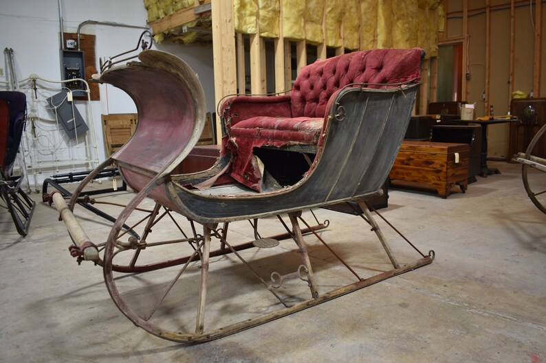 Antique Portland Cutter Horse Drawn Sleigh Black Red Etsy