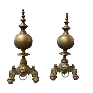 Antique Brass Fireplace Andirons, a Pair