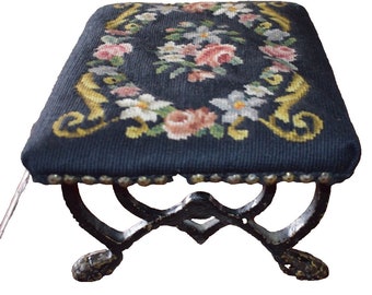 Vintage Needlepoint Kneeler Footstool