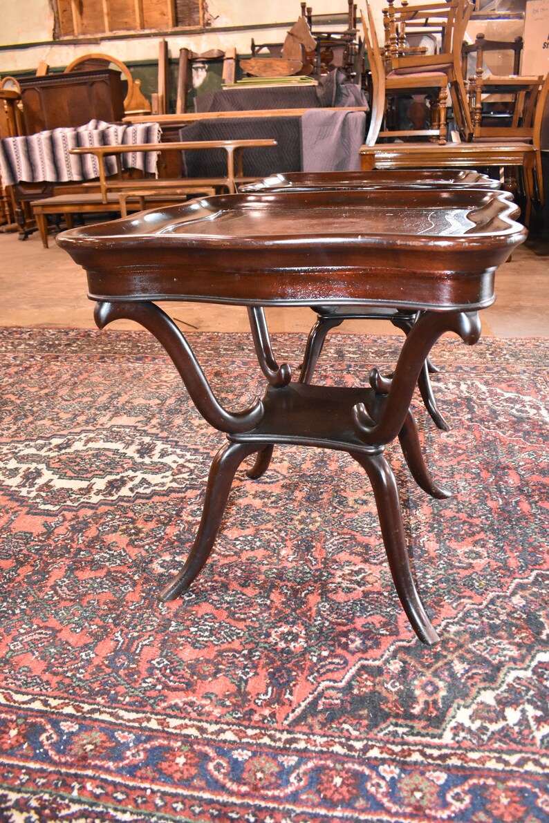 Antique Mahogany Leather Top Tables A Pair Etsy