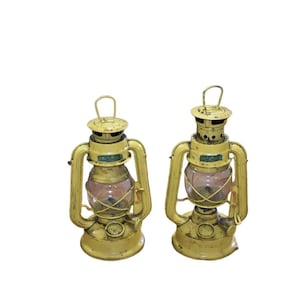 Miniature Vintage Yellow Oil Moon Hurricane Light Lanterns a Pair