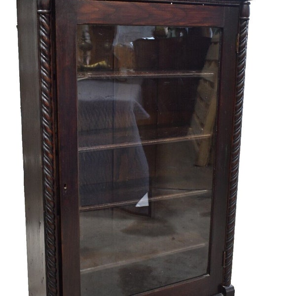 Antique Oak Single Door Bookcase, Display Cabinet