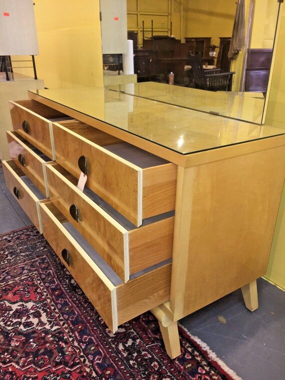 Antique Mid Century Modern Blond Bedroom Set Full Queen Vintage Furniture