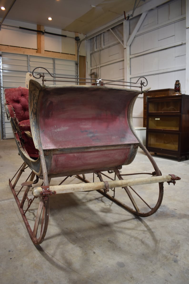 Antique Portland Cutter Horse Drawn Sleigh Black Red Etsy