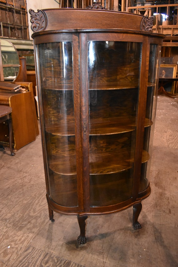 Antique Curved Glass Dining Room China Cabinet Display Case Etsy