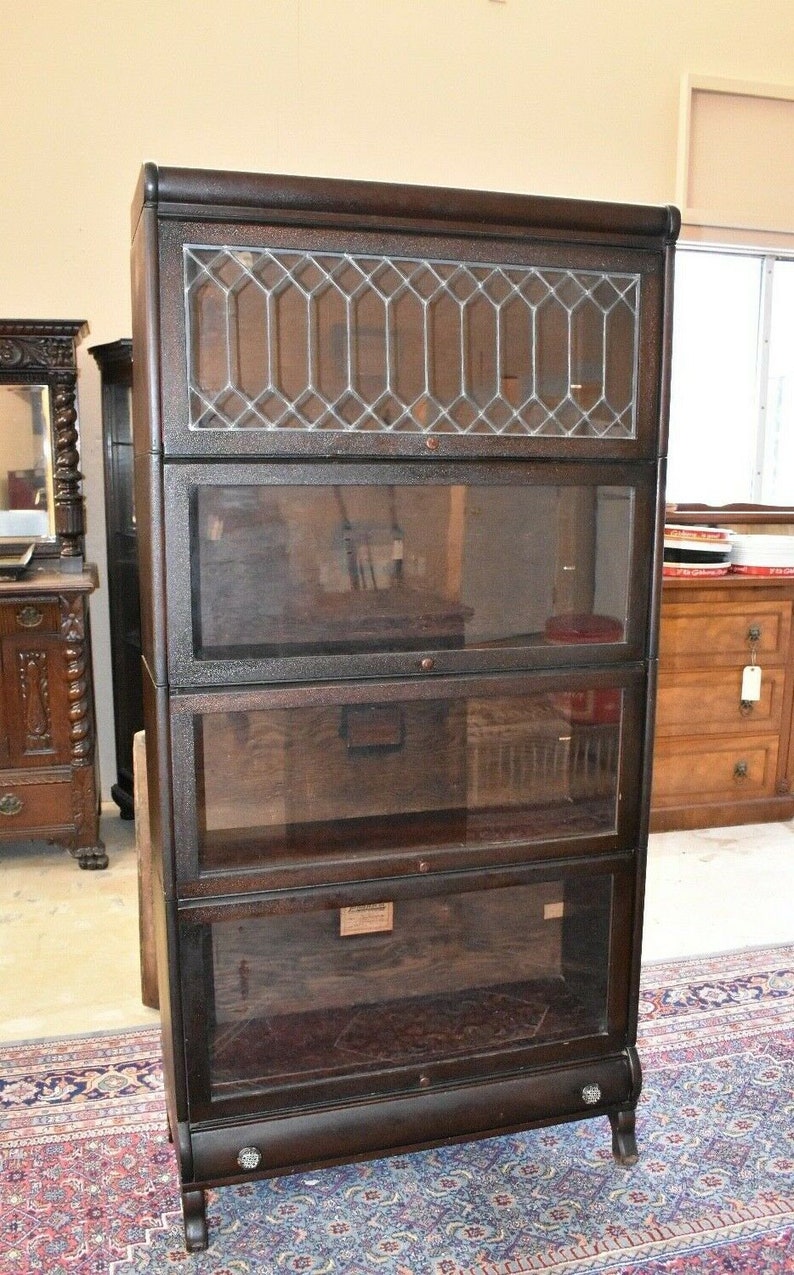Antique Lundstrom Barrister Bookcase With Leaded Glass 4 Etsy