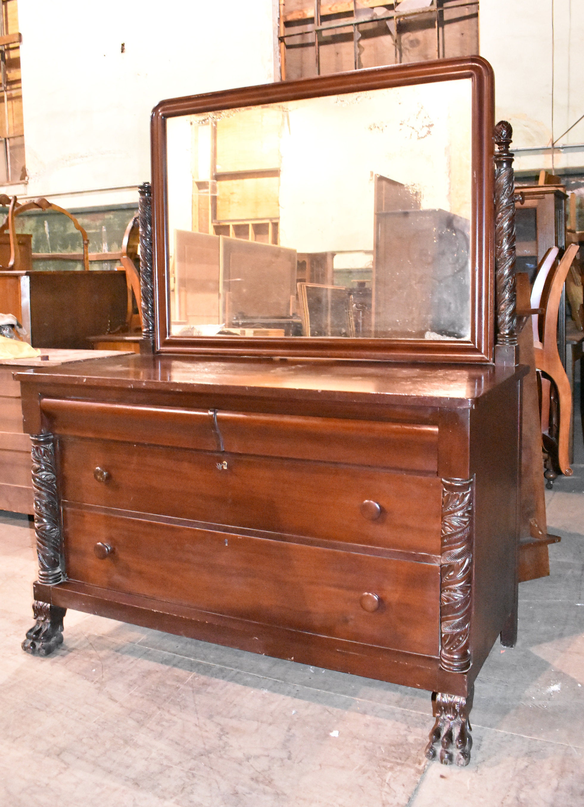 Antique Empire Mahoganybedroom Dresser With Mirror Berkey Etsy