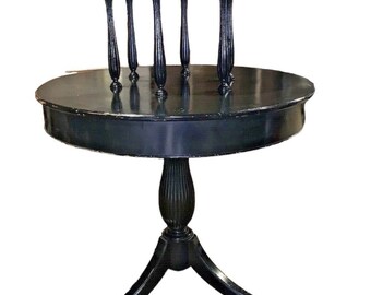 Antique Two-Tier Round Center Table Painted Black Vintage Furniture