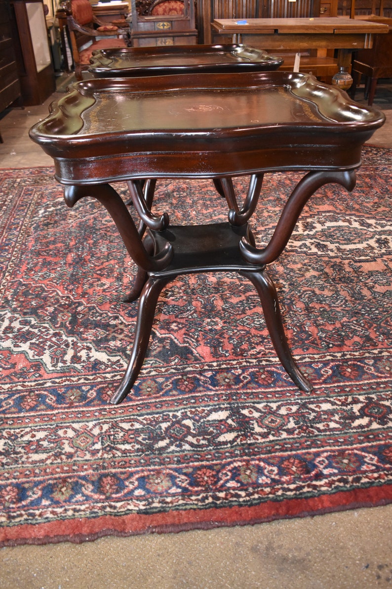 Antique Mahogany Leather Top Tables A Pair Etsy