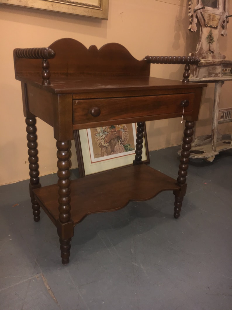 Antique Red Jenny Lind Style Washstand Table Vintage Furniture Rope Twist