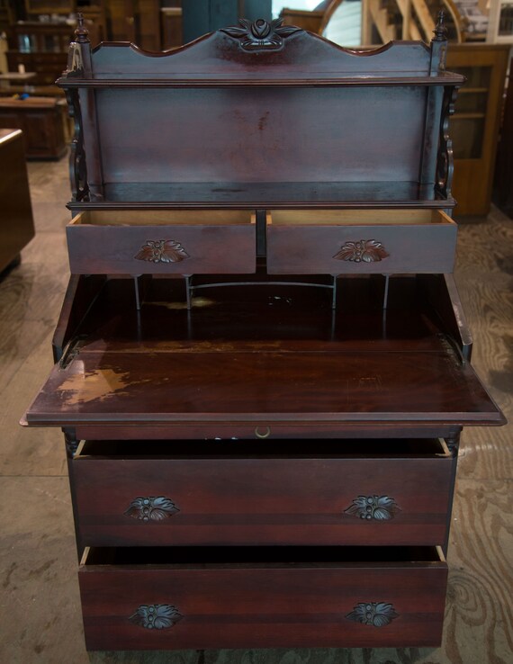 Antique Drop Front Secretary Desk Cherry Finish Etsy