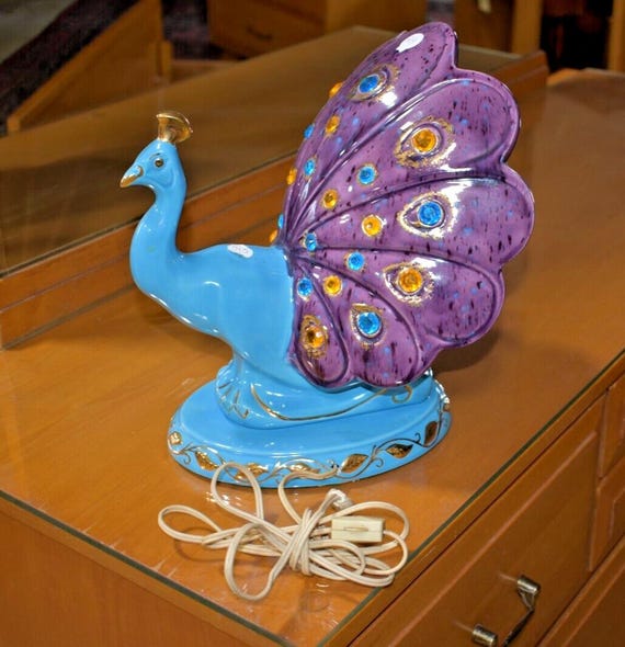 Mid Century Ceramic Peacock Table Lamp
