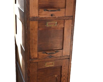 Antique Oak File Cabinet 4 Drawer Legal Filing Cabinet Mission Arts & Crafts