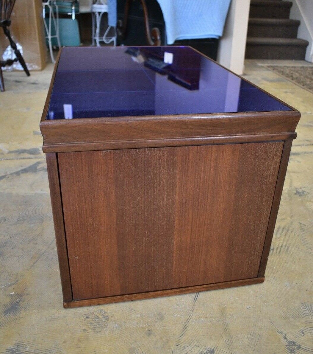 Art Deco Vintage Blue Glass Coffee Table with Swing Out Bar Etsy