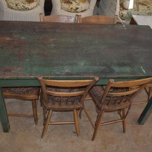 Antiker Bauernhaus Esszimmer Küchentisch Set Gemalt Grün Primitive 6 Stühle