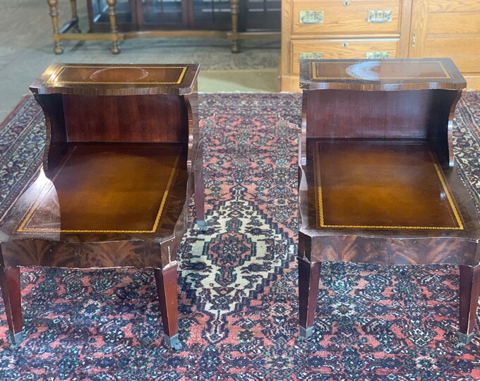 Vintage Leather Top Tables, Set of 2 Etsy