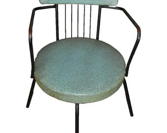 Vintage Mid Century Atomic Green Vinyl Chair Metal Diner Desk Chair 1950s