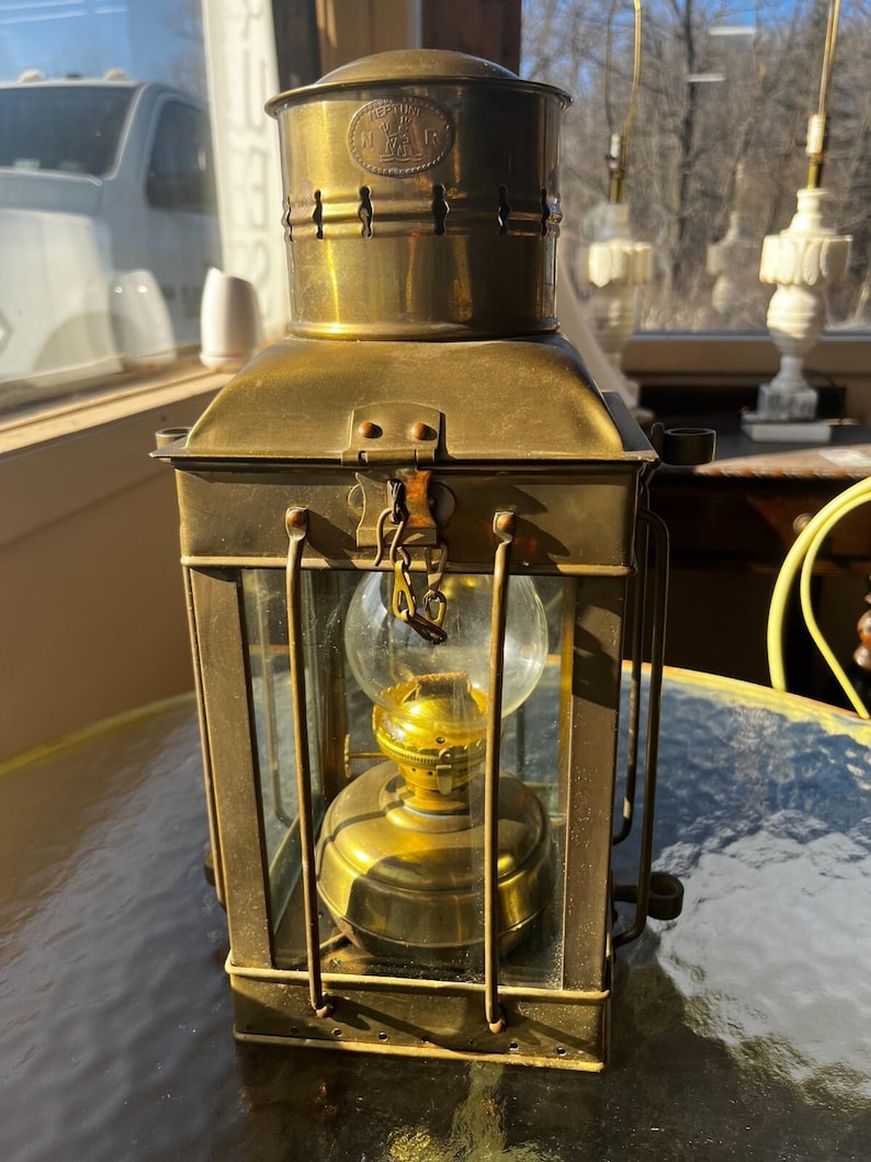 Vintage N R Neptune Brass Oil Lantern image 2