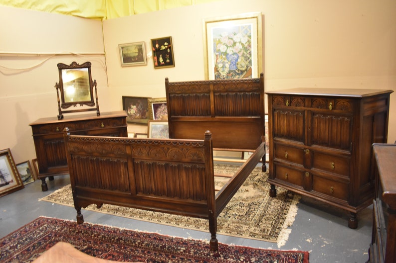 Antique Kittinger Solid Walnut 4 Piece Bedroom Set Vintage Furniture