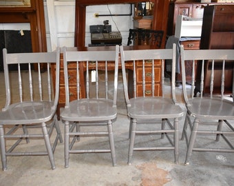 Vintage Gray Dining Side Chairs, Set of 4