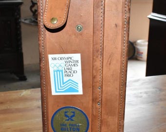 Hartmann Luggage Vintage Leather Suitcase Travel Republic Airlines 1980 Olympics
