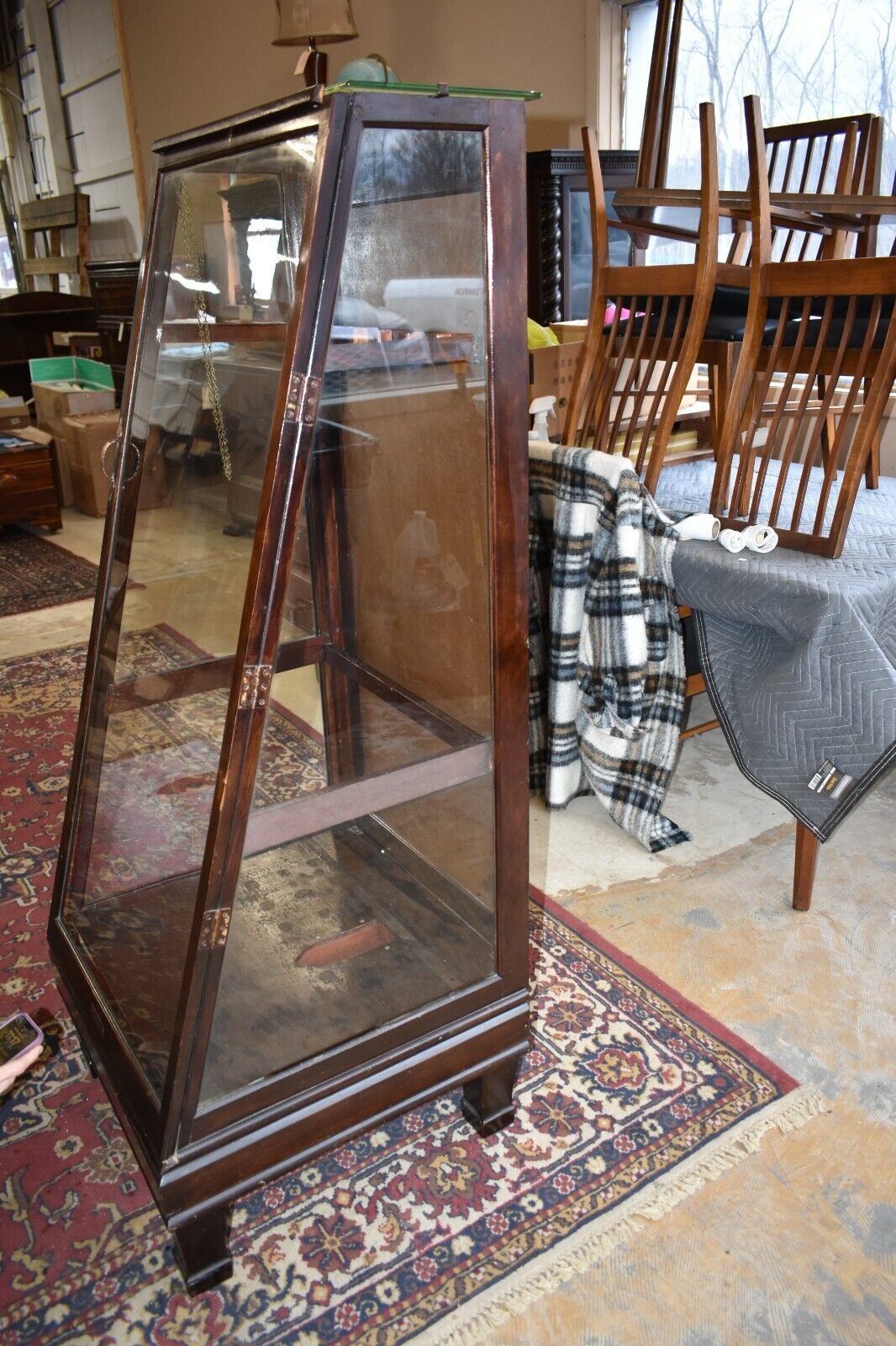 Columbus Show Case Antique Slant Front Glass Display Case Cabinet