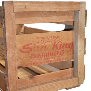Primitive Sun King Cantaloupe Wood Crate Fruit Crate, Box