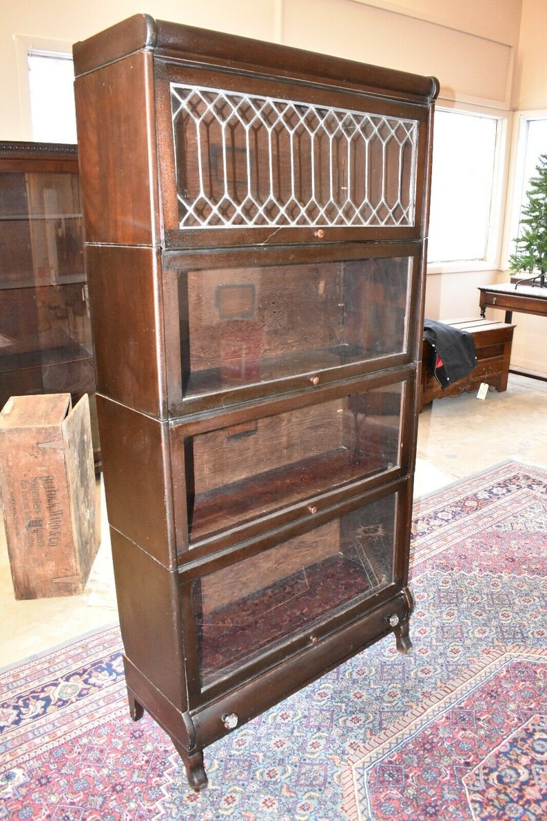 Antique Lundstrom Barrister Bookcase With Leaded Glass 4 Etsy