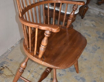 Vintage Frederick Duckloe Bros Windsor Style Arm Chair with Leather Backrest