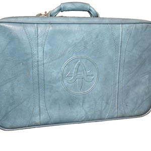 Rare Vintage 1970&#39;s Blue Leather Suitcase by American Tourister