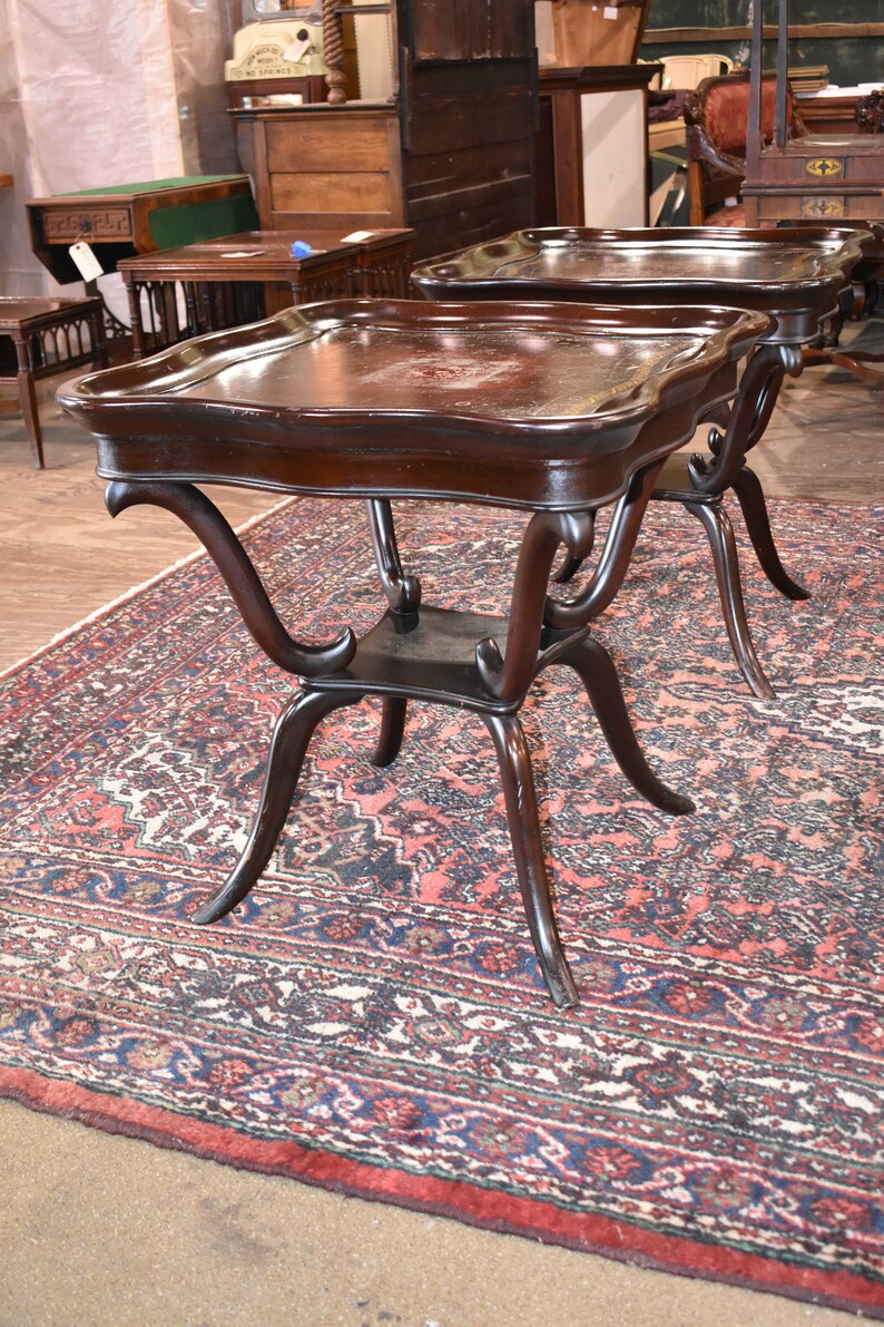 Antique Mahogany Leather Top Tables A Pair Etsy