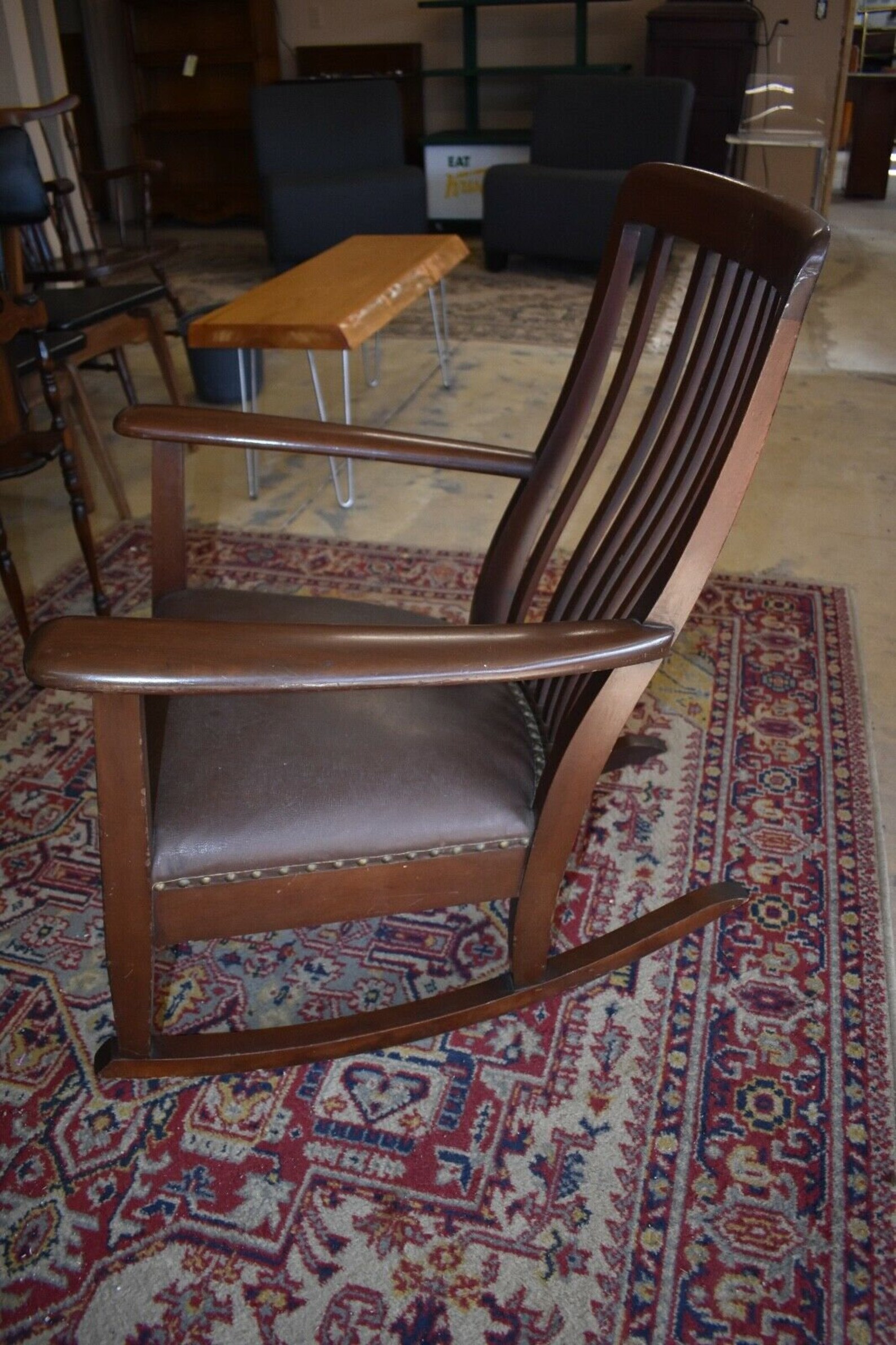Antique Mahogany Leather Upholstered Rocking Chair Rocker Etsy Australia