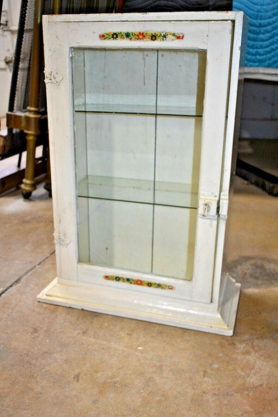 Antique Shabby White Medicine Wall Cabinet, Kitchen display cupboard