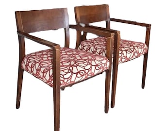 Pair of Mid Century Style Wood Arm Chairs, by Dellarobbia