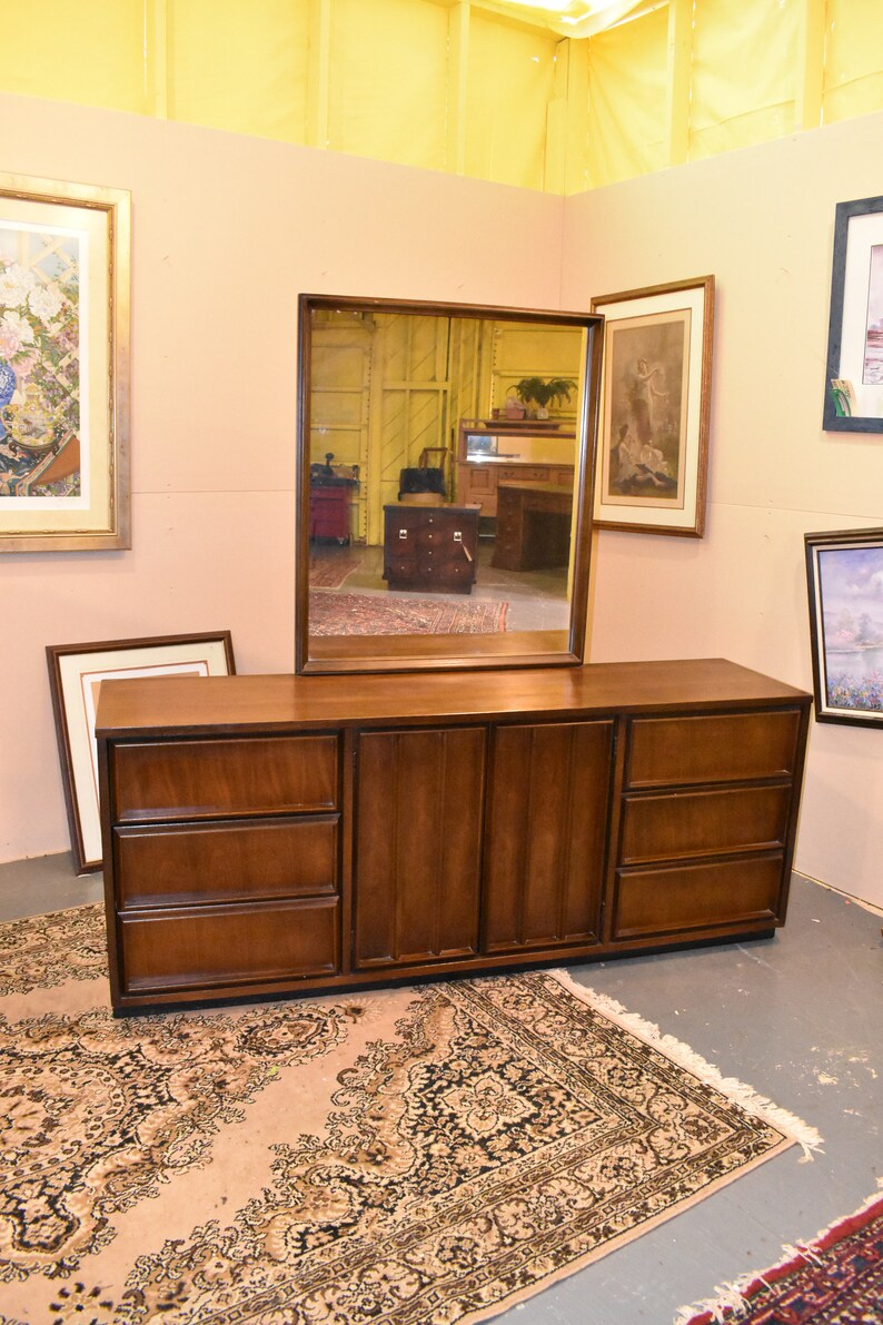 Basset Mid Century Modern Vintage Triple Dresser With Mirror Etsy