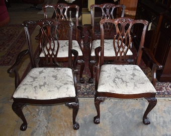 Set 4 Chippendale Dining Chairs Ball Claw Foot Ribbon Back 2 Arm 2 Side