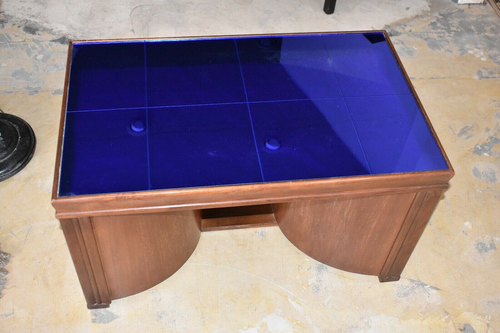 Art Deco Vintage Blue Glass Coffee Table with Swing Out Bar Etsy