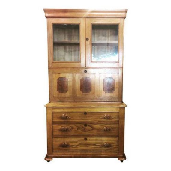 Antique Drop Front Secretary Bookcase With Key Etsy