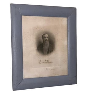 Antique Blue Framed Print Sepia Portrait of a Man Signed Joshua F Corkey