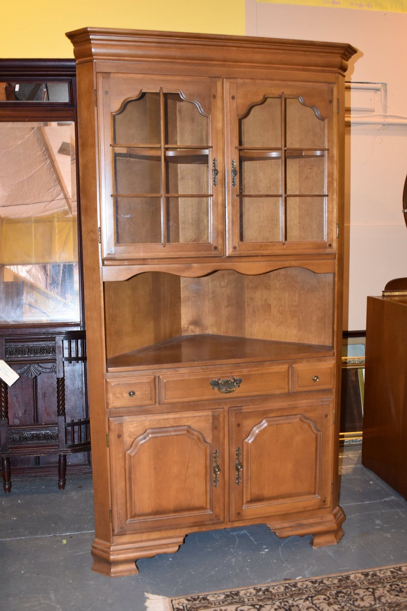 Vintage Furniture Solid Maple Temple Stewart Corner Cabinet Image 0