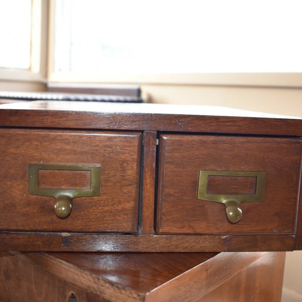 Primitive 2 Drawer Wood Library Index Card Cabinet Drawers
