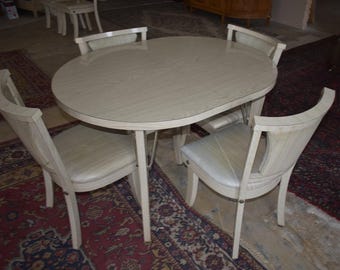 Vintage Nino Dinette Dining Set Ivory 6 Chairs 2 Leaves-Scranton PA Mfg