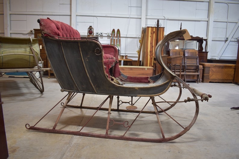 Antique Portland Cutter Horse Drawn Sleigh Black Red Etsy