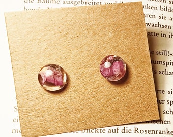 Rose petals - stud earrings with real rose petals, flower jewelry, resin jewelry