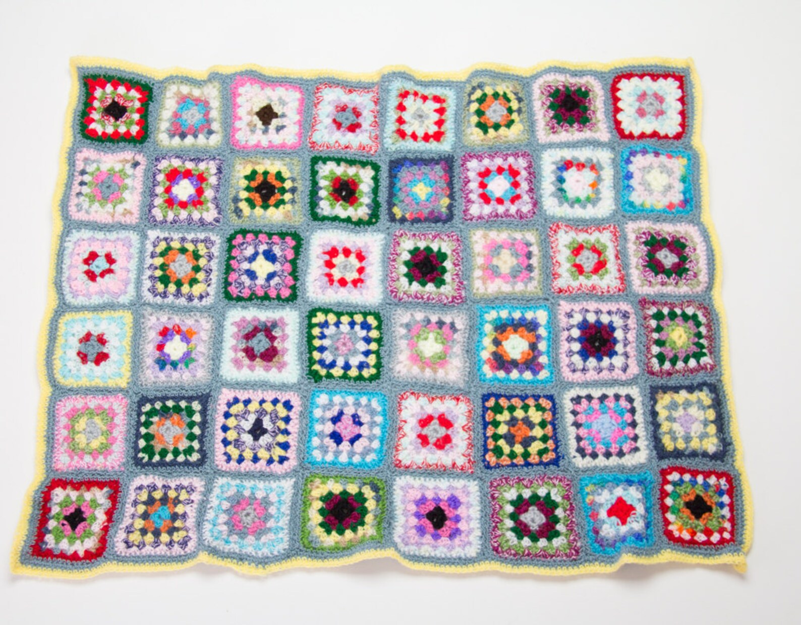 Handmade Granny Square Crochet Baby Blanket Yellow and Slate Etsy