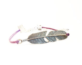 Feather Bracelet, Best Friend Gift, Silver Charm Bracelet, Customised Bracelet, Friendship Bracelet, Gifts For Girls Bracelet, Cord Bracelet