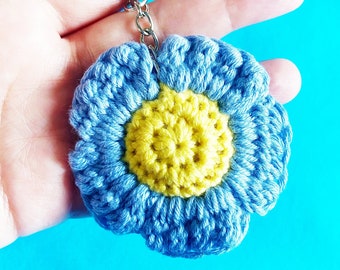 Forget Me Not Keychain, Crochet Flower Keychain, Remembrance Gift, Handmade Crochet Keyring, Forget Me Not Gifts, Gardener Gift, Flower Gift