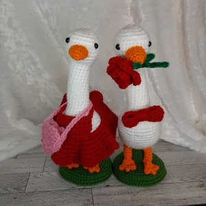 PATTERN ONLY! Crochet Desk Goose Valentine's Accessories Set Pdf Pattern, digital download only, dress, bowtie, rose,
