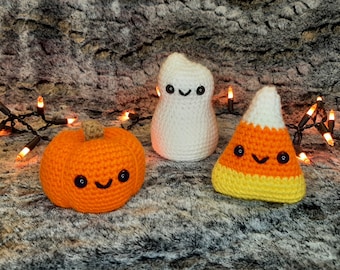 PATTERN ONLY! 3 in 1 Halloween Crochet Pattern Set, Pumpkin Ghost and Candycorn, Pdf pattern only